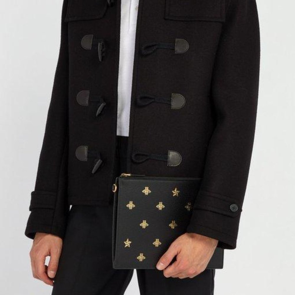 Gucci Bee-print Grained-leather Pouch In Brown NEW IN DUSTBAG - Picture 5 of 5